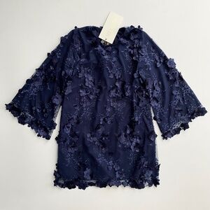 Mestiza New York New 3D Floral Lace Embellished Mesh Flare Sleeve Shift Dress XS